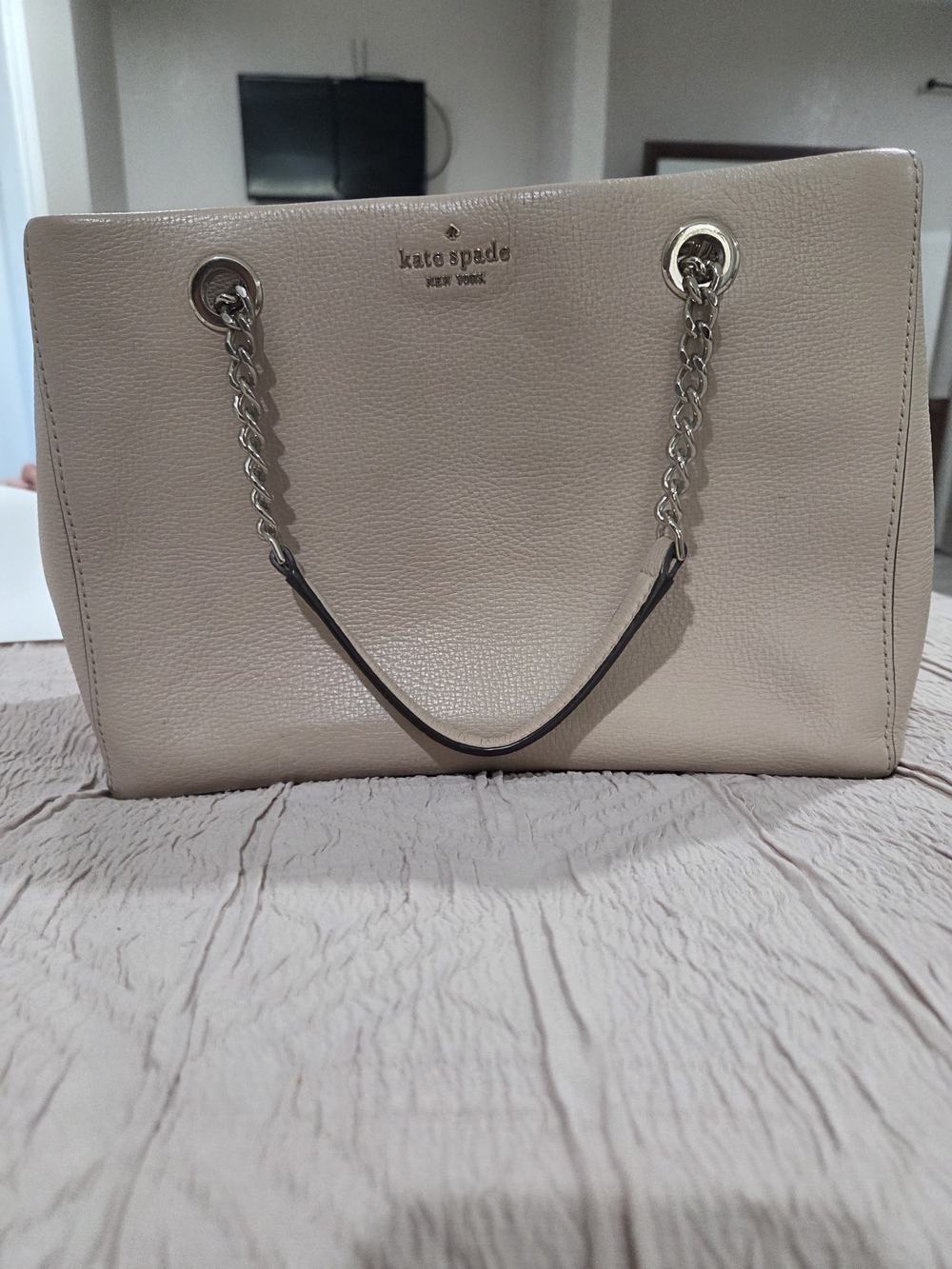 kate spade Pebbled Leather Chain-Handle Tote - Light Taupe